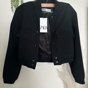 Zara Maxi Pocket Bomber Jacket Black NEW
